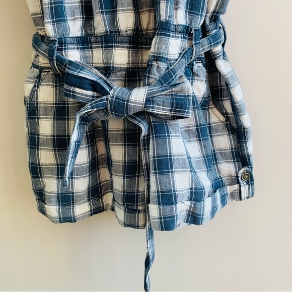 Abercrombie & Fitch Romper Navy Blue White Plaid Racer Back Fun Vaction Medium - Picture 5 of 10